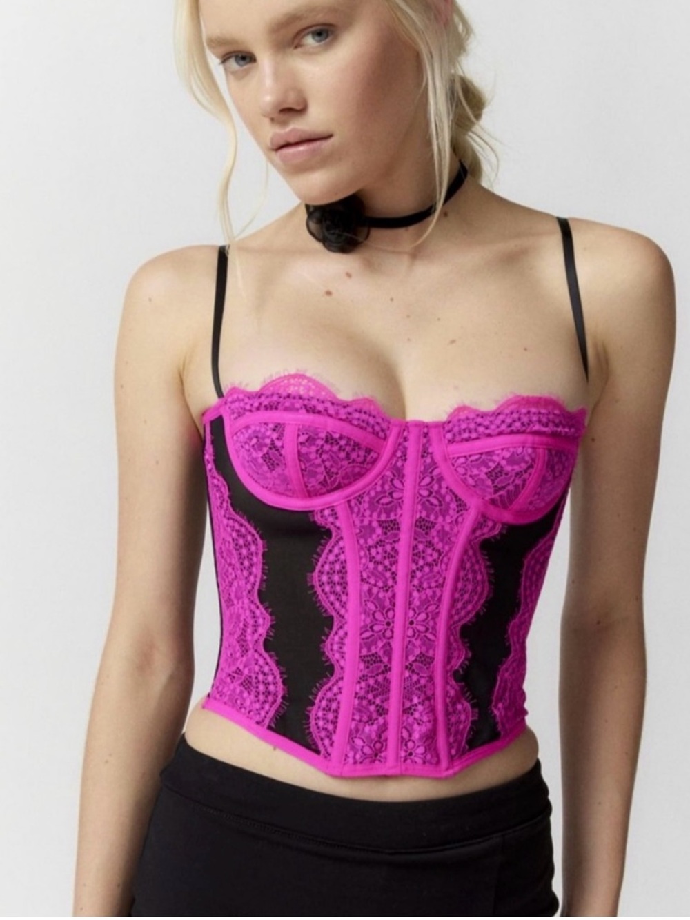 NWT UO Modern Love Corset Top - Pink/Black